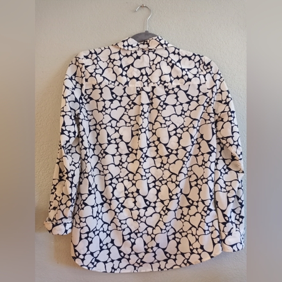 Talbots Nantucket Preppy Navy and White Hearts Blouse - Picture 4 of 5